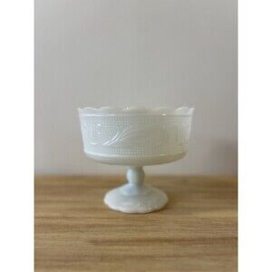 Vintage E.O. Brody Co. Cleveland USA White Milk Glass Footed Compote Bowl- M6000